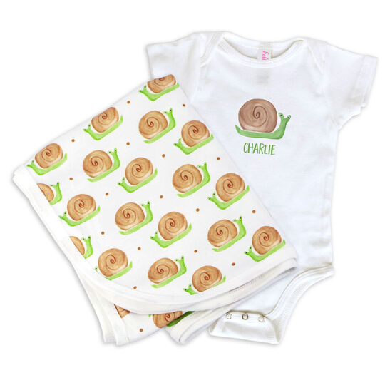 Snail Onesie and Baby Blanket Set